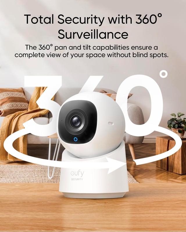 eufy Security Indoor Cam C220 | 2K Resolution Smart Security Camera with 360° coverage, Human Motion Detection, AI Tracking, Compatible with Alexa and Google Assistant, Night Vision