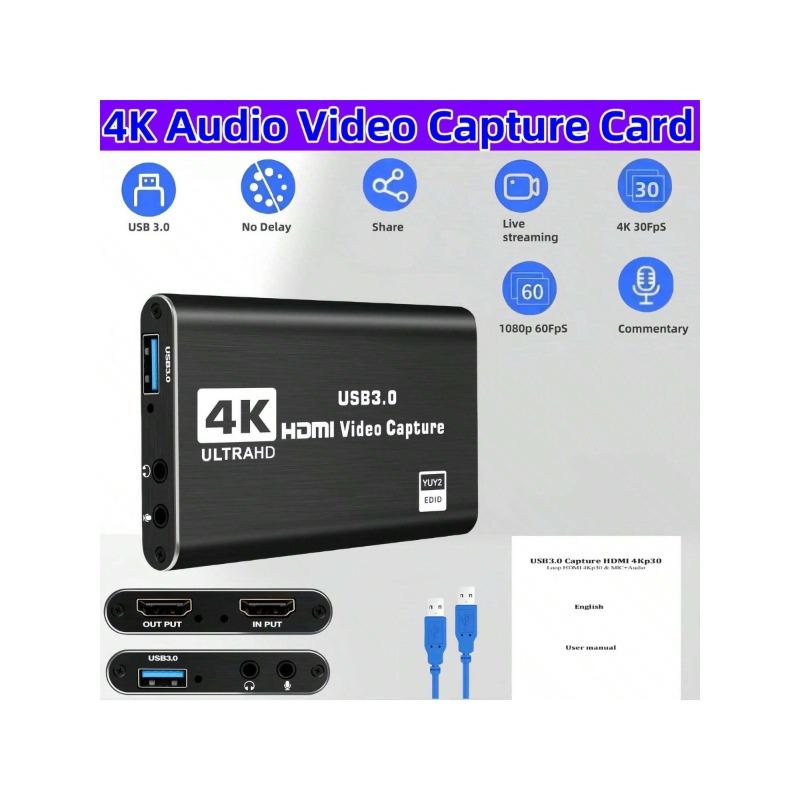 4K High-Definition Game Capture Card - USB3.0 Video Capture Device for , PS5, PS4, Switch, Digital SLR Camera - 1080P 60FPS HDMI Passthrough, OBS Twitch Live Streaming and Recording Compatible for For Christmas Gifts for Men