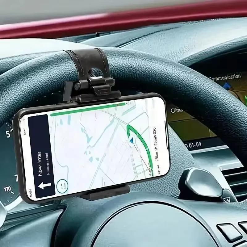 Universal Car Steering Wheel Phone Holder Hook Mount, Car Navigation Mobile Phone Bracket, Car Interior Accessories for iPhone Samsung