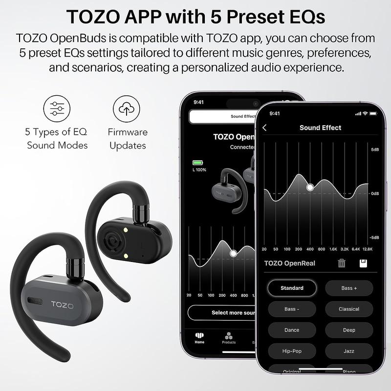 TOZO Open Buds Lightweight True Open Ear Wireless Earbuds with Multi-Angle Adjustment Audio Earphones sport earbuds Headphones Electronic Headset wireless earphone app control open-ear headphone