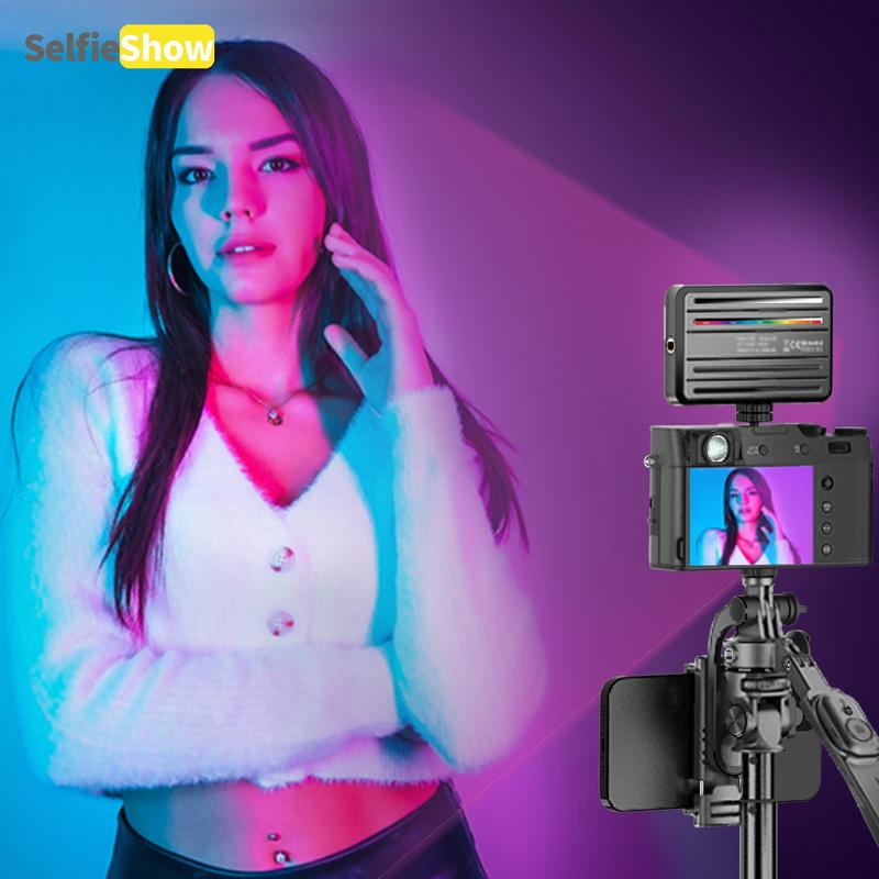 SelfieShow Portable Selfie Light, Rechargeable Mini Fill Light with 10 Dynamic Analog Light Effects, Three Color RGB Multi Level Dimming Fill Light