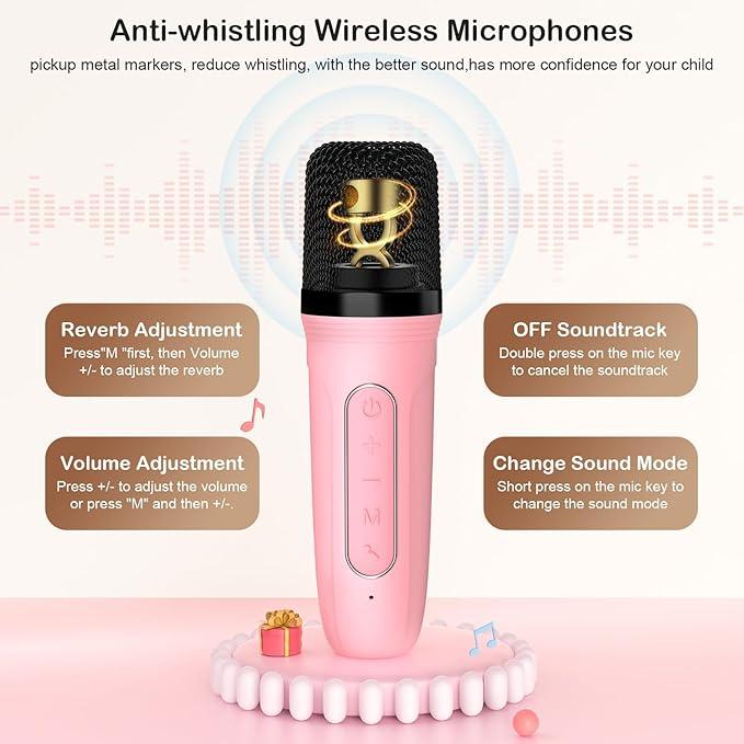 Karaoke Machine for Kids & Adults, Mini Portable Bluetooth Speaker with 2 Microphones, Home Party Karaoke Speaker Support SD Card USB, Gift for Brithday, and Toys for Girls Boys