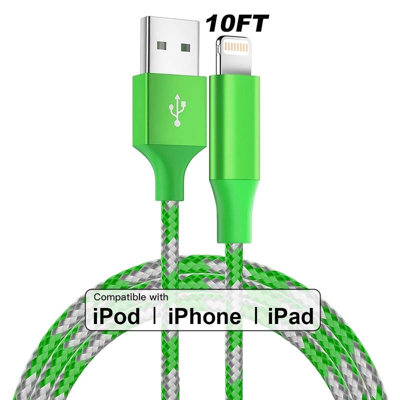 10FT Charging Cable for iPhone, [Apple MFi Certified] USB A Portable Charger Cable for Lightning, Nylon Braided Smartphone Charging Data Cable Compatible with iPhone 14 13 12 11