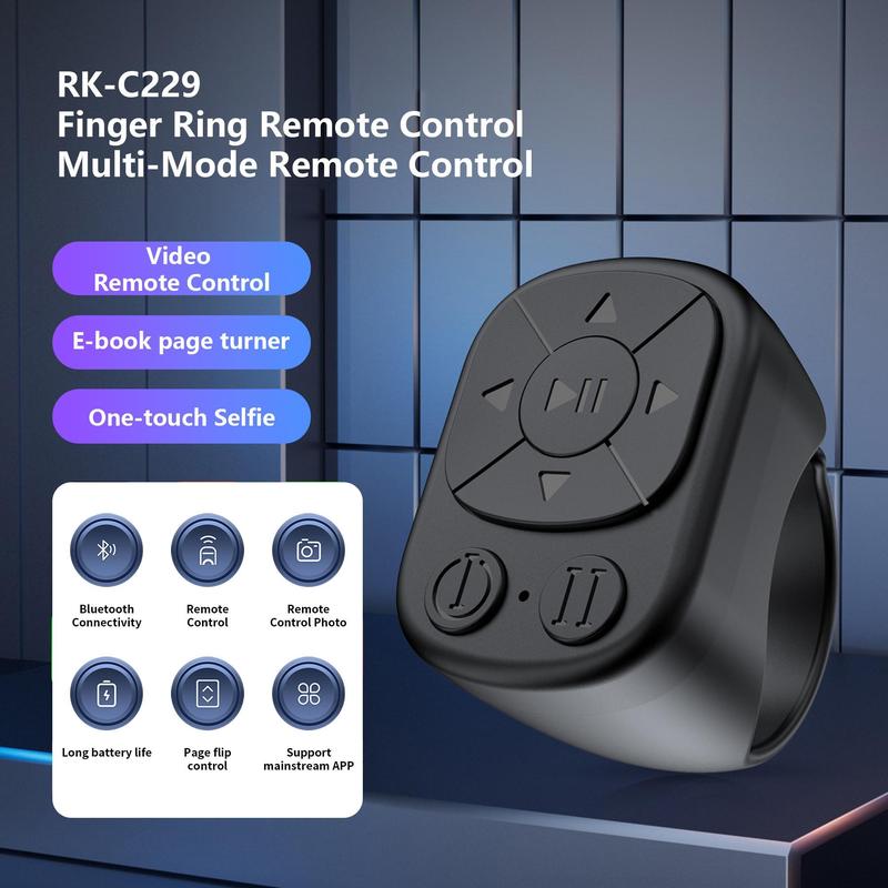 Wireless Remote Control Ring, 7-button Smartphone Camera Control Selfie Tool, Suitable for Various APP, Selfie Accessories for Gift