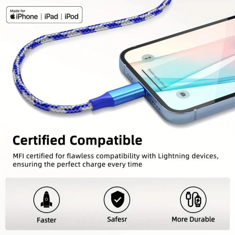 10FT Charging Cable for iPhone, [Apple MFi Certified] USB A Portable Charger Cable for Lightning, Nylon Braided Smartphone Charging Data Cable Compatible with iPhone 14 13 12 11