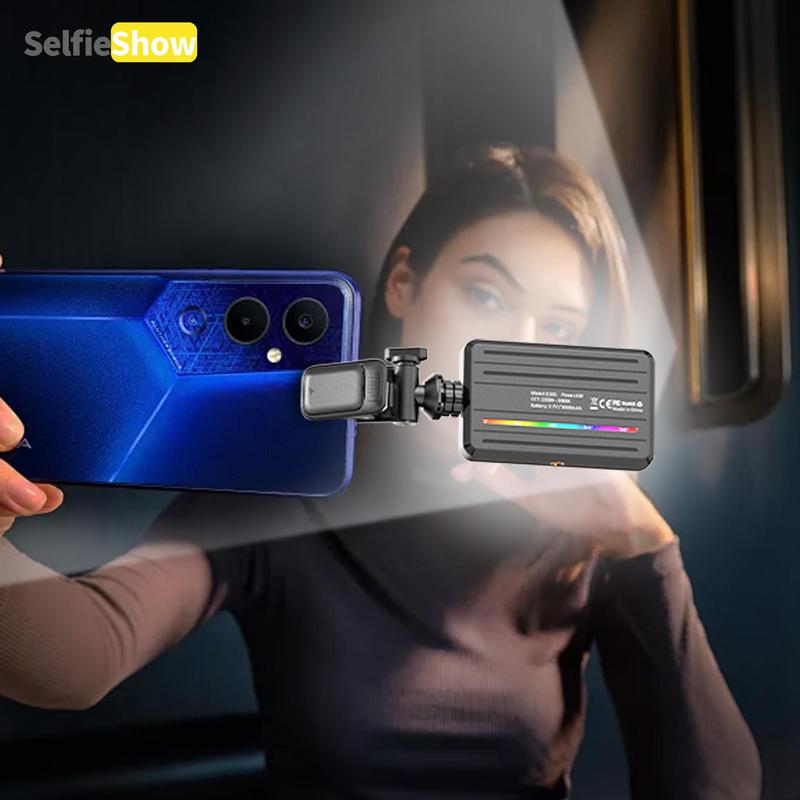 SelfieShow Portable Selfie Light, Rechargeable Mini Fill Light with 10 Dynamic Analog Light Effects, Three Color RGB Multi Level Dimming Fill Light