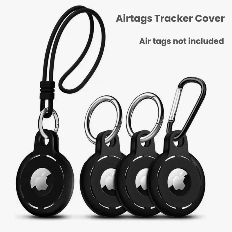 Waterproof Item Tracker Holder for AirTag, 4 Counts set PU Leather Keychain Tracker Protective Cover with Carabiner & Silicone Cord, Mobile Phone Accessories for AirTag