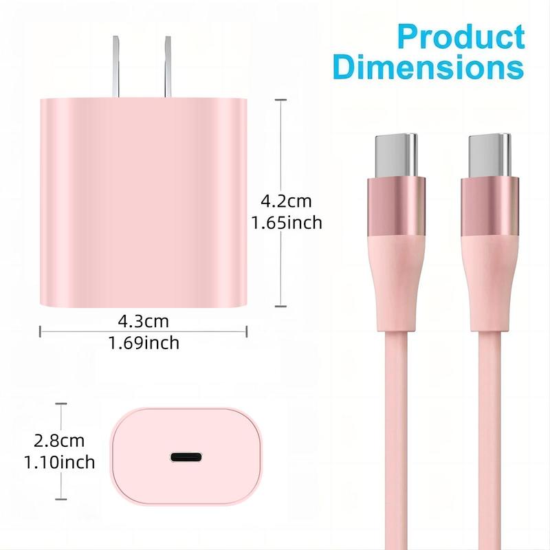 20W Type-C to Type-C Cable + 20W PD QC2.0 Wall Charger for Phone Type-C port, Fast Charging Data Cable Compatible with iPhone 15 iPhone 15 Pro Max HUAWEI Samsung S23 Ultra Xiaomi OPPO, Back to School Gifts