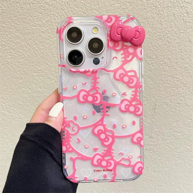 Pink Cute Cartoon Full Screen Fashion KT Phone Case For iPhone 15 14 13 Pro Max MAX  Girl Laser Cover