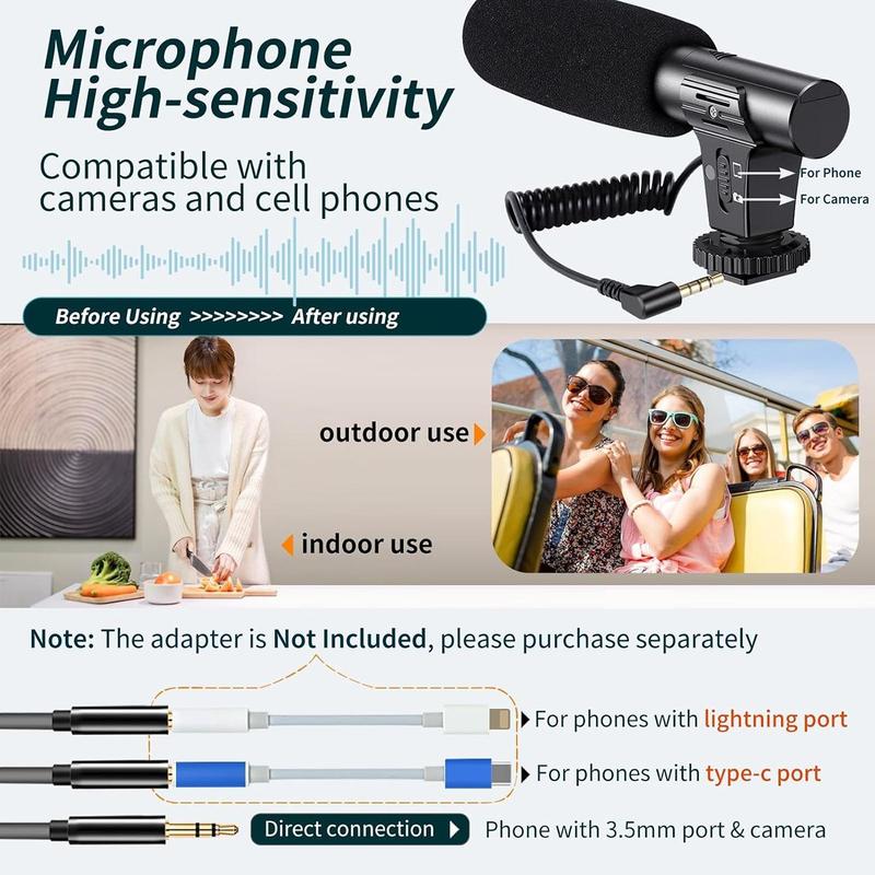 Video Blog Kit, 1 Set Telescopic Tripod & Microphone & Fill Light & Remote Control, Camera Accessories for iPhone & Android & Camera