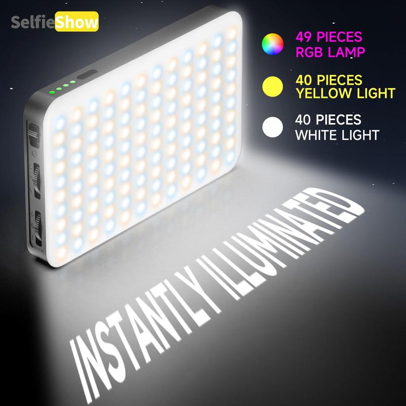 SelfieShow Portable Selfie Light, Rechargeable Mini Fill Light with 10 Dynamic Analog Light Effects, Three Color RGB Multi Level Dimming Fill Light