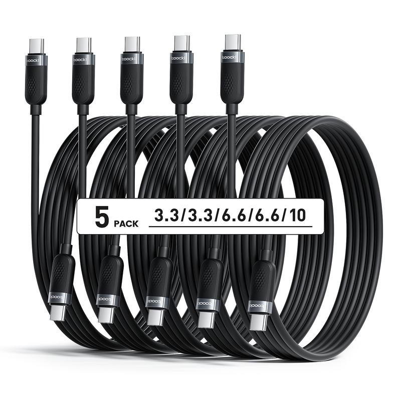 60W USB C to USB C Cable 10ft 6.6ft 3.3ft 5 Packs Type C Fast Charging Cable Silicone Charge Cord for iPhone 15 15Pro  Pro Max, iPad Pro, Samsung Galaxy S23 S22 S21 S20 Series, MacBook Air, Swtich fast charge