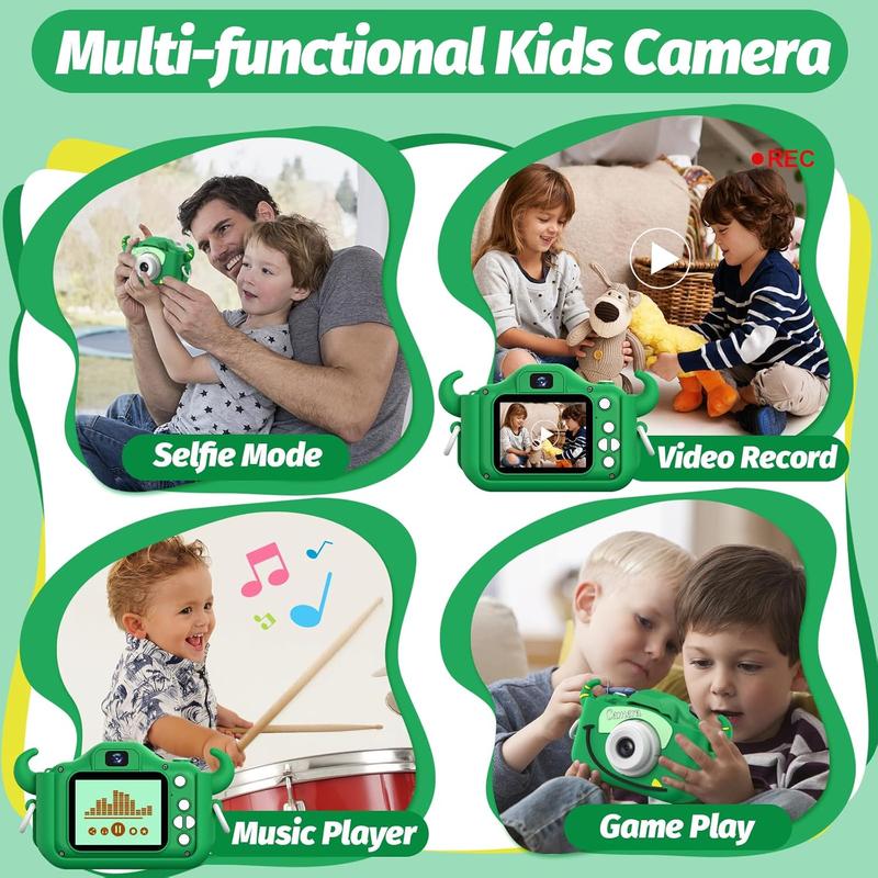 Kids Camera Toys for 3-8 Year Old Boys,Children Digital Video Camcorder Camera with Cartoon Soft Silicone Cover, Best Chritmas Birthday Festival Gift for Kids - 32G SD Card Included