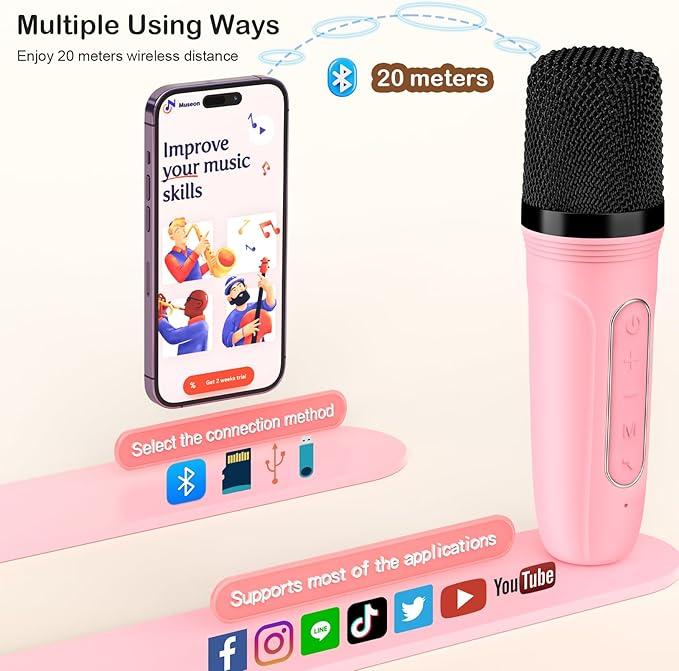 Karaoke Machine for Kids & Adults, Mini Portable Bluetooth Speaker with 2 Microphones, Home Party Karaoke Speaker Support SD Card USB, Gift for Brithday, and Toys for Girls Boys