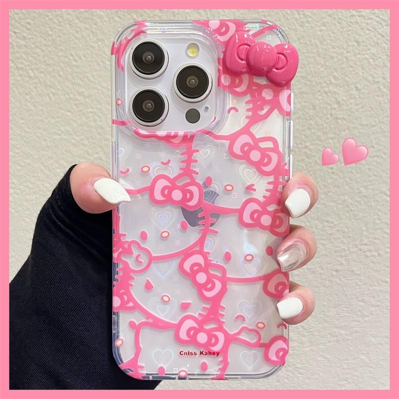 Pink Cute Cartoon Full Screen Fashion KT Phone Case For iPhone 15 14 13 Pro Max MAX  Girl Laser Cover