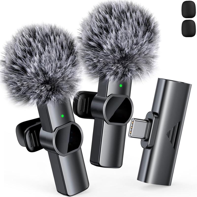 2pcs Lavalier Wireless Microphone for iPhone iPad, Wireless Microphone for Video Recording, Game Live Streaming, Interviews, YouTube, TikTok, Vlog Wireless Lavalier