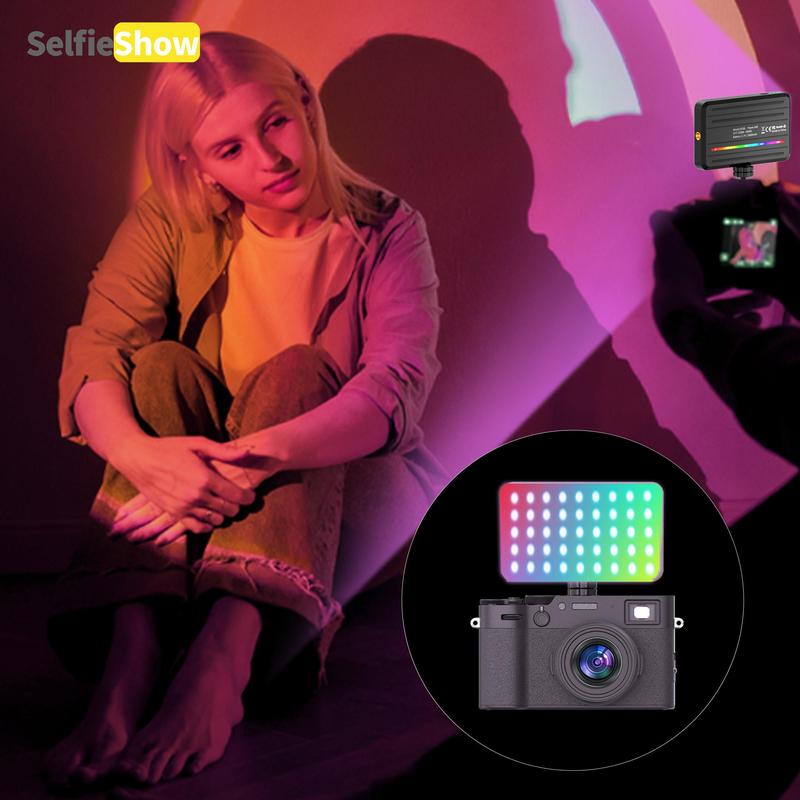 SelfieShow Portable Selfie Light, Rechargeable Mini Fill Light with 10 Dynamic Analog Light Effects, Three Color RGB Multi Level Dimming Fill Light