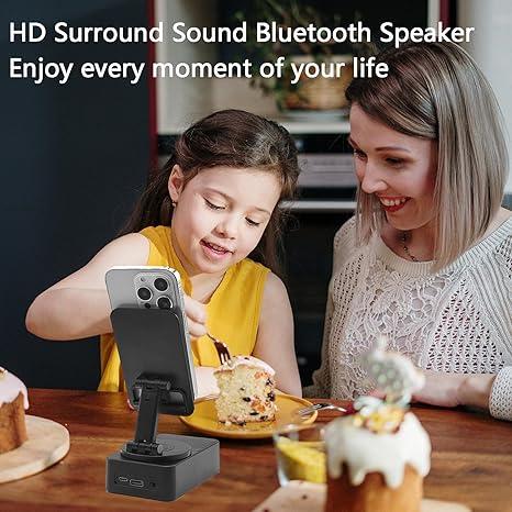 3 in 1 Wireless Audio Bluetooth Speaker, 360°Rotation Mount for Phones & Tablet, EmergencyPower Bank (1500 mAh), LED Desktop CellphoneStand Accessories, Bluetooth 5.0 FM HD, BassupWireless Stereo Pairing, Speaker for Home,Outdoors, Travel Smartphon