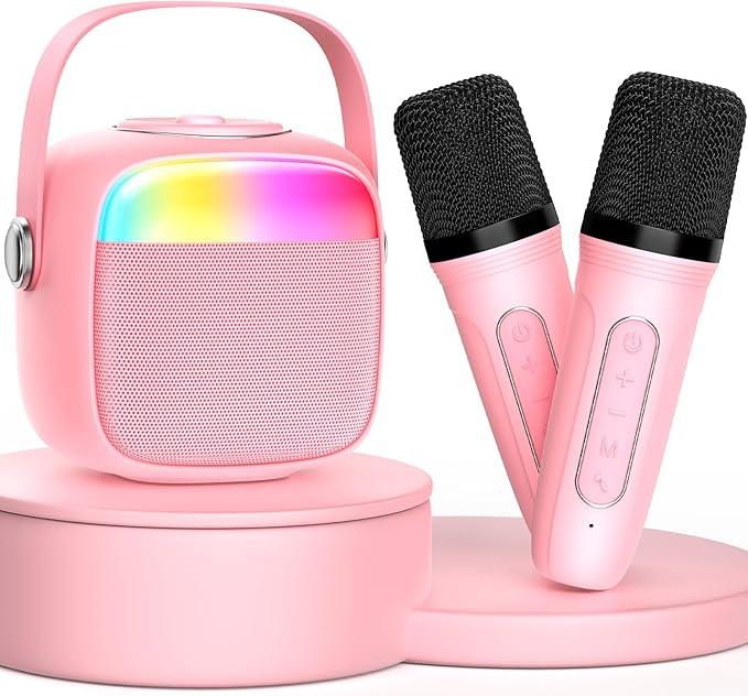 Karaoke Machine for Kids & Adults, Mini Portable Bluetooth Speaker with 2 Microphones, Home Party Karaoke Speaker Support SD Card USB, Gift for Brithday, and Toys for Girls Boys