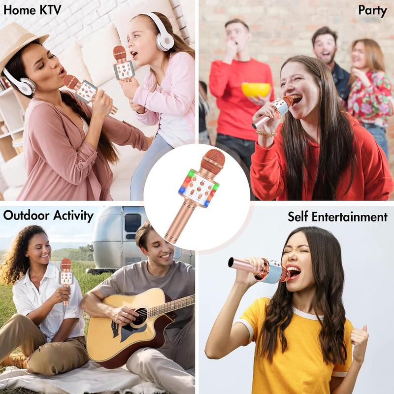 Karaoke Microphone for , Fun Toys Karaoke Machine with  & LED Lights, Home KTV Birthday Party Player, for 5 6 7 8 9 10+  Girls Boys Teens (Rose )