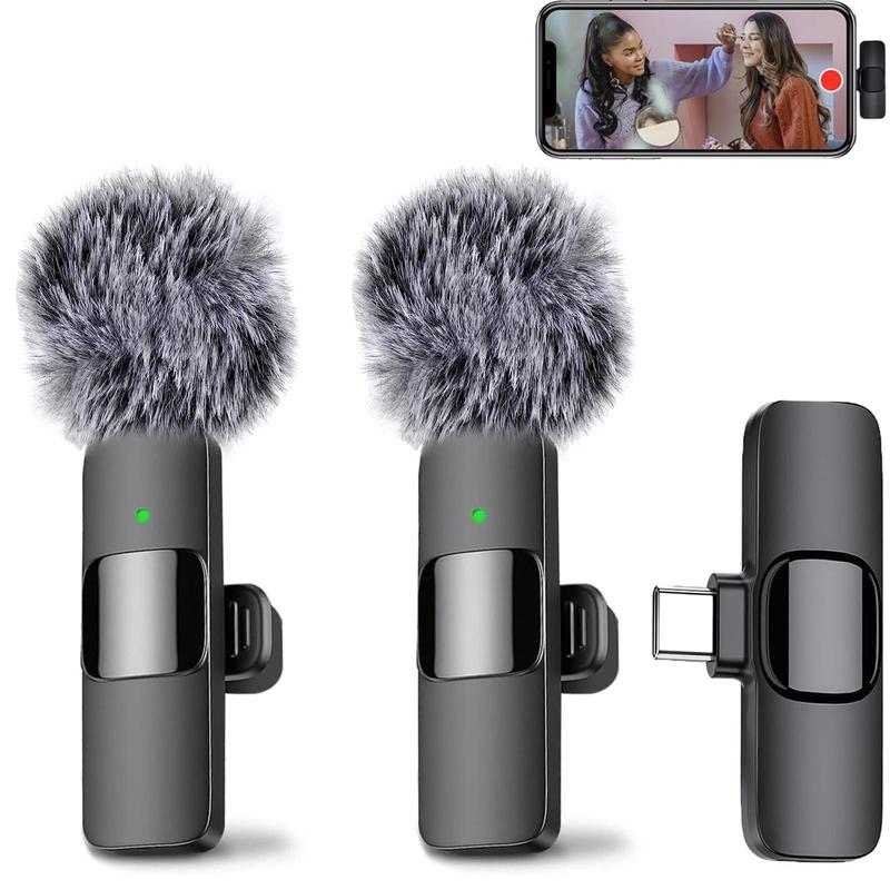 tiktok shop store 2 pieces Wireless Lavalier Microphones for iPhone, Android, iPad - Mini Wireless Clip-on Microphones Crystal Clear Sound Quality for Recording, Live Streaming,Vlog，tiktok shop