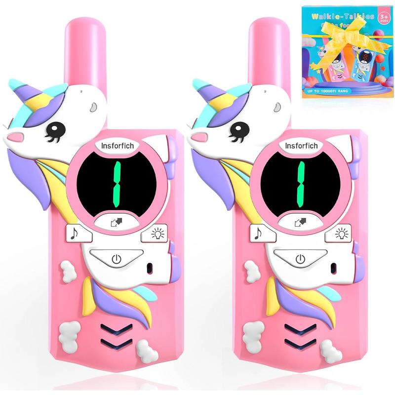 Unicorn Walkie Talkie for 3-12 Years Old Toys, 3 Channel Two-Way Radio Toy, Range 2 Miles, Suitable for Outdoor, Camping, Hiking (Pink) Clear Sound