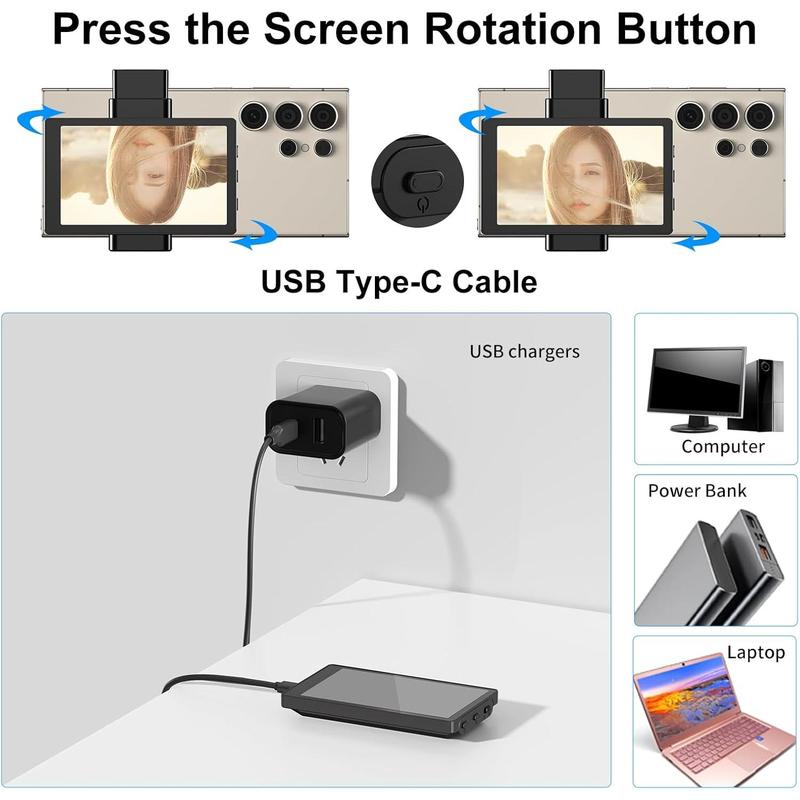 WERWR Newmowa Phone Vlog Selfie Monitor Screen, Magnetic Phone Holder Clip Mount, Using Phone Rear Camera for Selfie Vlog Live Stream, Compatible with Samsung (NOT Supports 8K Recording)