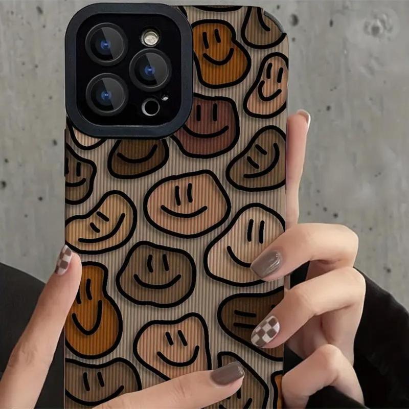 Cute Smile Face Pattern Phone Case, Durable Decorative Phone Cover, Anti-fall Phone Cases for iPhone XR 11 12 13 14 15 Pro Max Case iPhone 15 14 Plus Cases