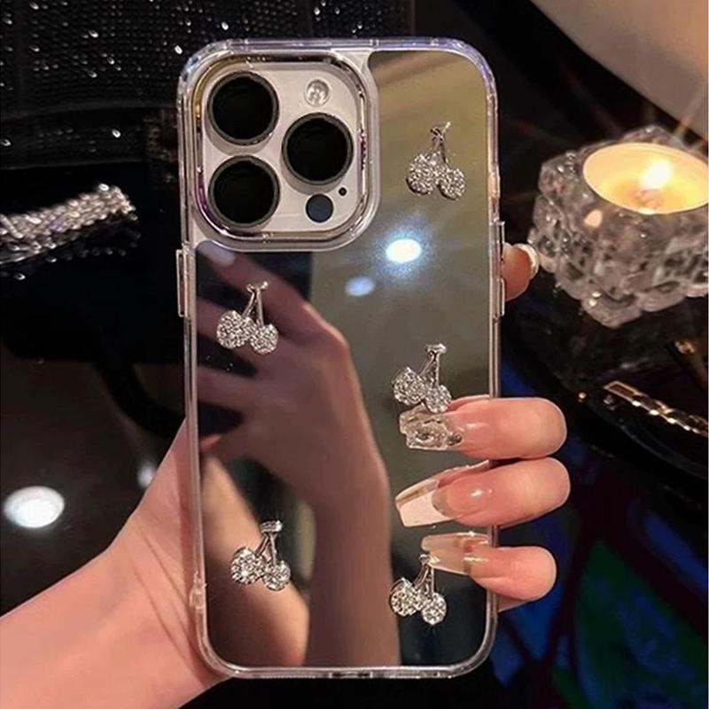 Rhinestone Decor Phone Case, Fashion Mirror Phone Protective Case for iPhone 16 Series, Anti-drop Phone Cover Compatible with iPhone 15 14 13 12 11 Pro Max