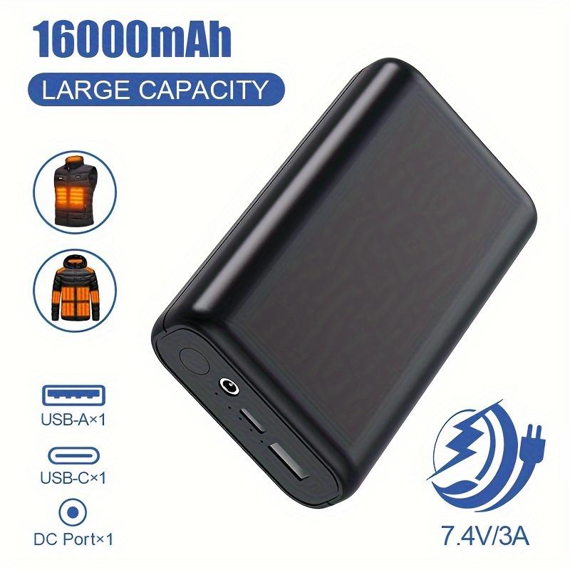 16000mAh Portable Charger 5V 7.4V Heated Vest Battery Pack For Heated Jackets, Hoodies, Pants And Seat Cushion Covers, 16000mAh Power Bank With Type-C Input For IPhone, Wireless Headphones, Watches, IPad, Android Etc. Charging Connector