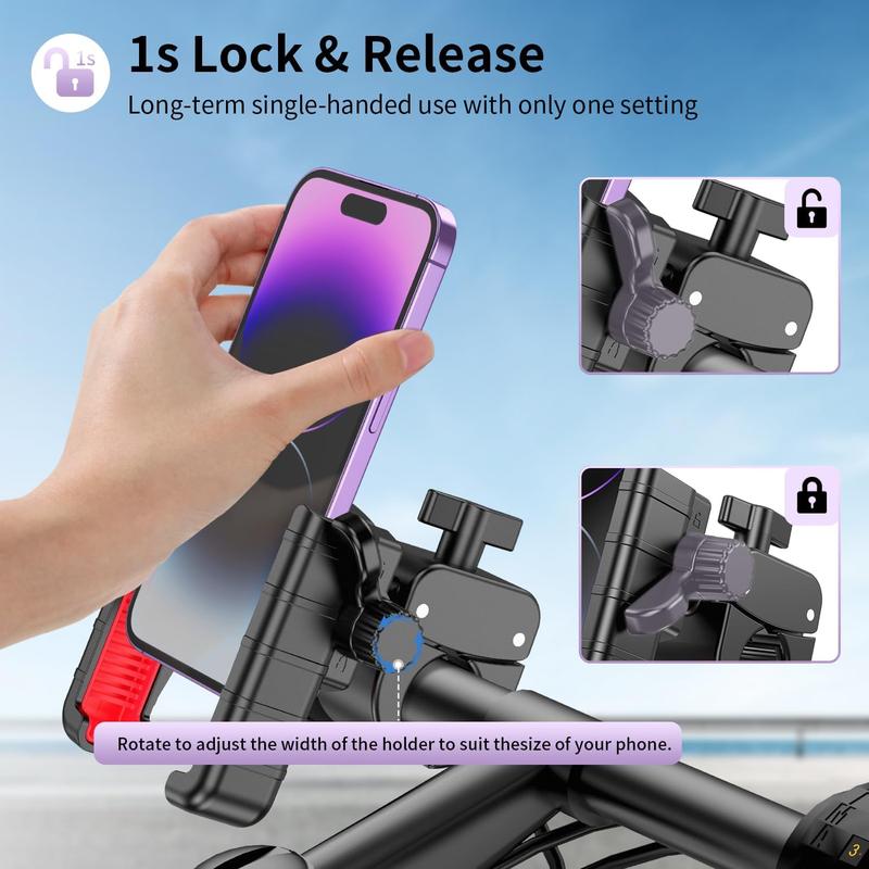 Bike Phone Mount Holder - 360° Rotating Motorcycle Phone Mount, Camera-Friendly, for Electric Scooters, Bikes, Fits iPhone & Android 4.5-7.0 inches