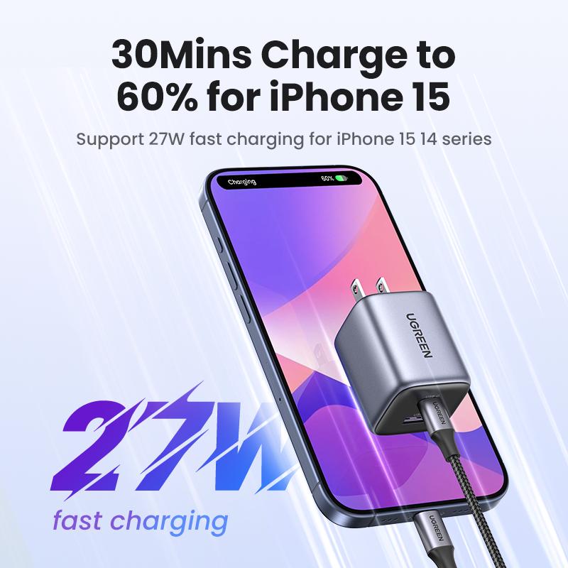 UGREEN Nexode 35W Super Fast Charger. Fits iPhone 15, 14 Pro Max, Samsung S24 Ultra & more. GaN tech. Charging wonder!--Black Friday