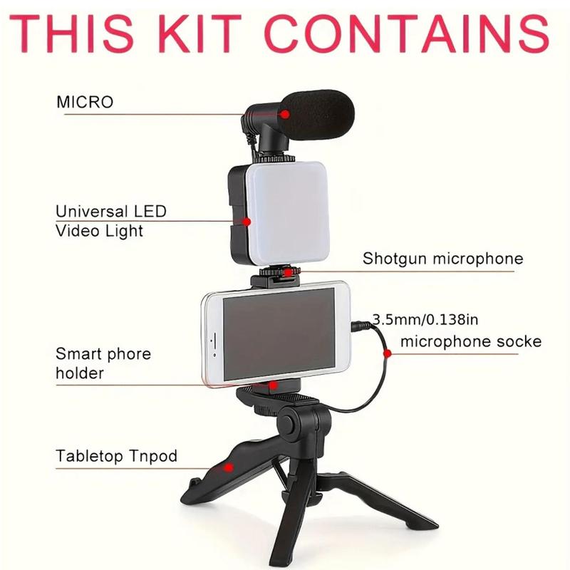 Selfie Light With Tripod Stand & Phone Holder & Microphone, 1 Set Portable Live Streaming Equipment, Including Fill Light, Tripod Stand, Phone Holder & Mic, Suitable for Recording