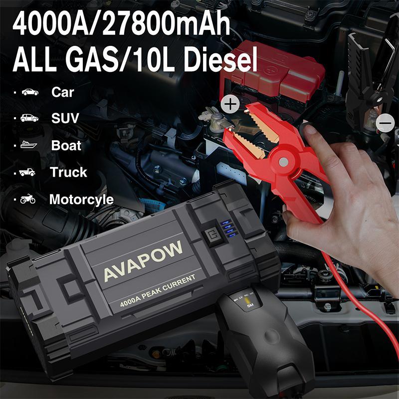 4000Ax2 Peak Battery Jump Starter (for All Gas or Up to 10L Diesel), Portable Battery Booster Power Pack, USB Quick Charge 3.0+PD 60W Fast Charging Lithium Jump Starters Charger Pack