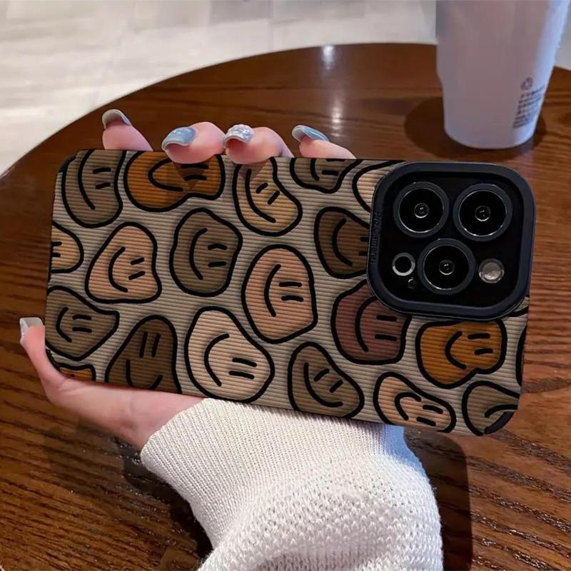 Cute Smile Face Pattern Phone Case, Durable Decorative Phone Cover, Anti-fall Phone Cases for iPhone XR 11 12 13 14 15 Pro Max Case iPhone 15 14 Plus Cases