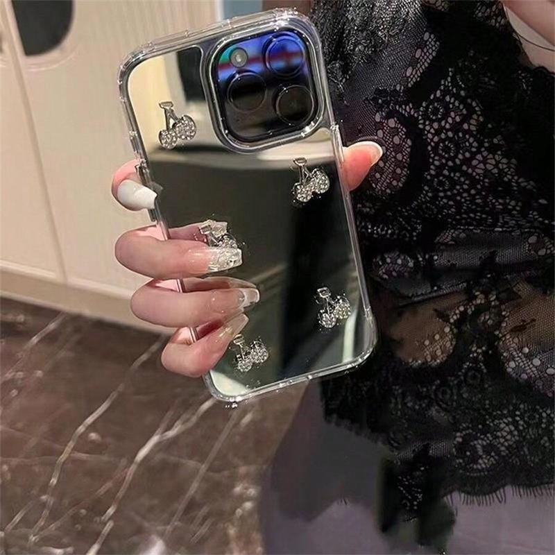 Rhinestone Decor Phone Case, Fashion Mirror Phone Protective Case for iPhone 16 Series, Anti-drop Phone Cover Compatible with iPhone 15 14 13 12 11 Pro Max