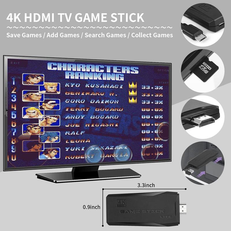 Wireless Retro Game Console, Plug & Play Video TV Game Stick with 15000+ Games Built-in, 64G, 9 Emulators, 4K HDMI Nostalgia Stick Game for TV, Dual 2.4G Wireless Controllers