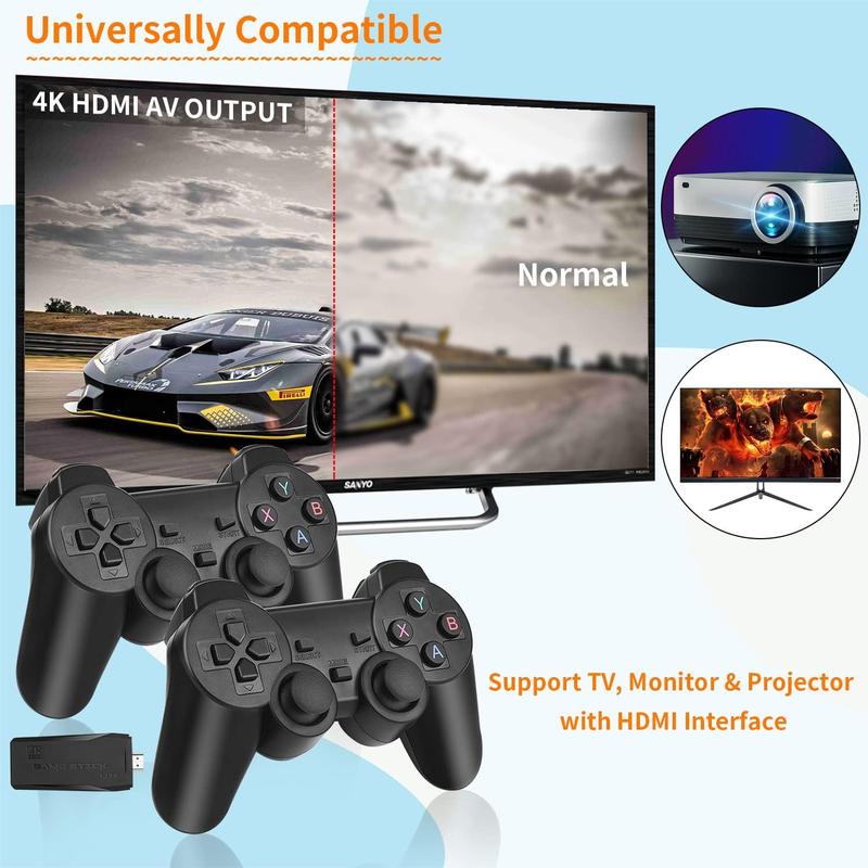 Wireless Retro Game Console, Plug & Play Video TV Game Stick with 15000+ Games Built-in, 64G, 9 Emulators, 4K HDMI Nostalgia Stick Game for TV, Dual 2.4G Wireless Controllers