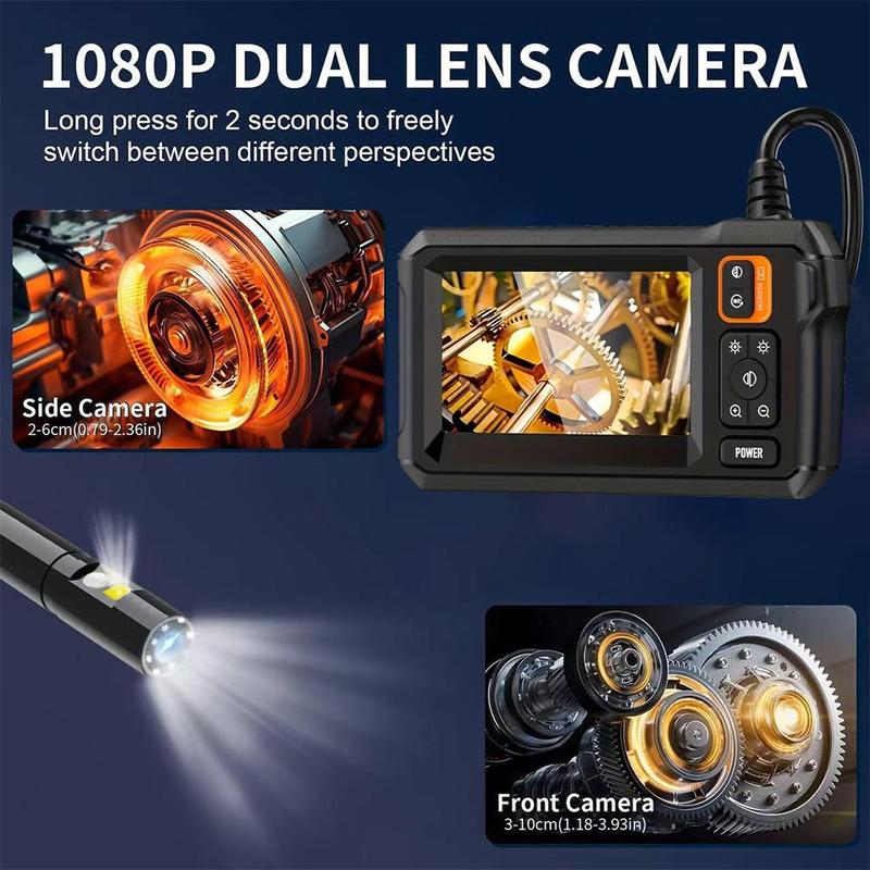 Dual Lens Endoscope Camera, 4.3 Inch HD Monitor Camera with 8mm Detection Lens, IP67 Waterproof Car Inspection Tool for Car Maintenance