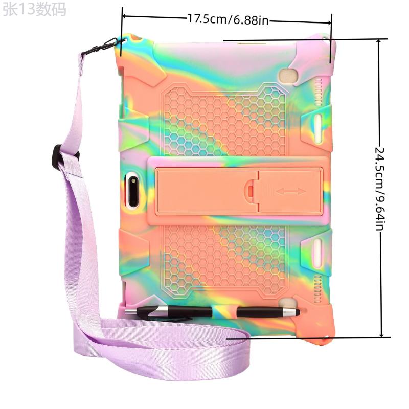 Dazzling 10.1-inch Universal New Soft Silicone Bracket Cover, Suitable For 10 10.1-inch For Android Tablet Shock-absorbing Intelligent Back Cover, Touch Pen, And Shoulder Strap Cases Computer Shell Casing