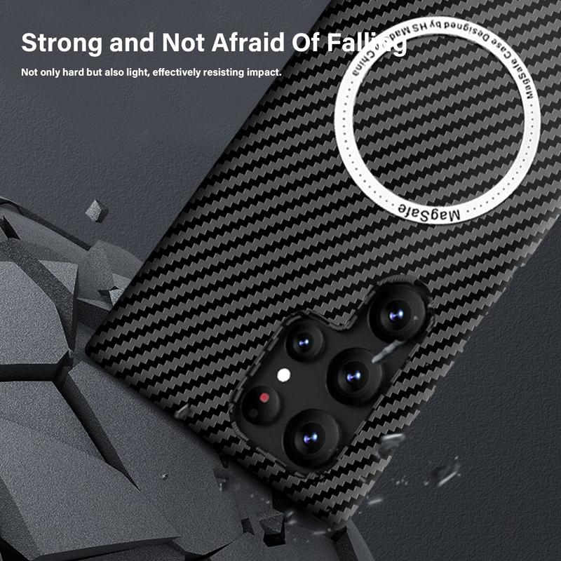 Fashion Carbon Fibre Pattern Phone Case for Samsung Galaxy S24 Ultra S23 Plus S22 S21 S24+ S23+ Hard Shockproof Protection Cover Supports Wireless Charging MagSafe Case Slim Cover Accessories Magnetic