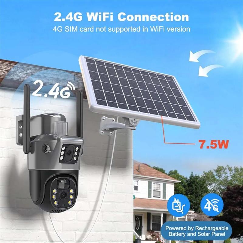 Solar Powered Wireless Outdoor Security Camera, 2K Wifi Security Camera with 360° View Pan Tilt, Low Power Consumption Solar CCTV,  Dual Lens Camera with Two-Way Audio