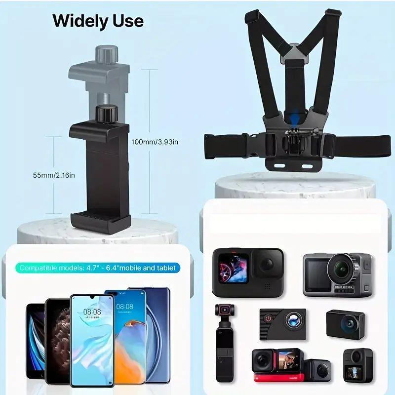 Action Camera Strap Set with Phone Clip for Fall Gift, Fixing Mount for Gopro Phone Osmo Action, Sports Camera Accessories, Camera Stabilizer, Gift for Girlfriend