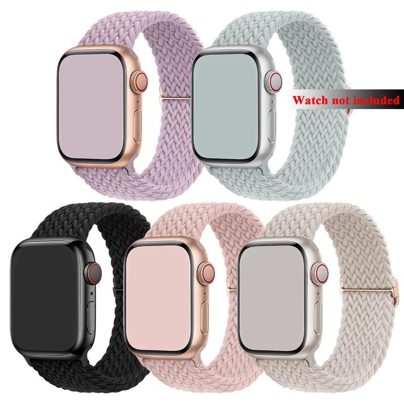 Braided Stretchy Nylon Smart Watch Band for Summer, 5 Counts Durable Sport Elastic Nylon Cloth Watch Wristband for iWatch Series 9 8 SE 7 6 5 4 3 2 1 Smartwatches, Adjustable Fashion Smartwatch Band