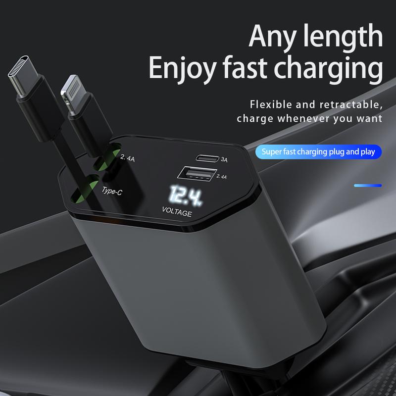 4 in 1 carcharger , USB C Fast Charging Adapter [Max100W] with Lightning Calendula Charge Port Compatible with iPhone Pro Max Plus iPad Air Pods, Samsung Galaxy , Google Mobile Electronic Smartphone Devices Connection accesorios para autos retractable