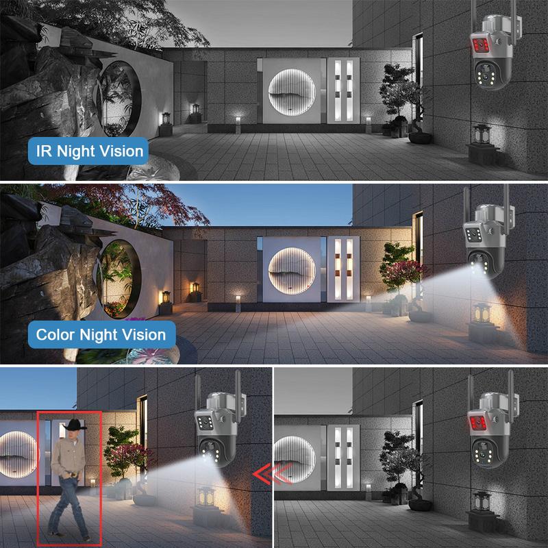 6MP Solar Camera Security Outdoor, Dual Lens (2x3MP) PTZ Wireless Home Security Cameras Outside Surveillance Indoor, Wide Angle 360°, Solar Powered, 2.4GHz WiFi, Human Detect, Color Night Vision