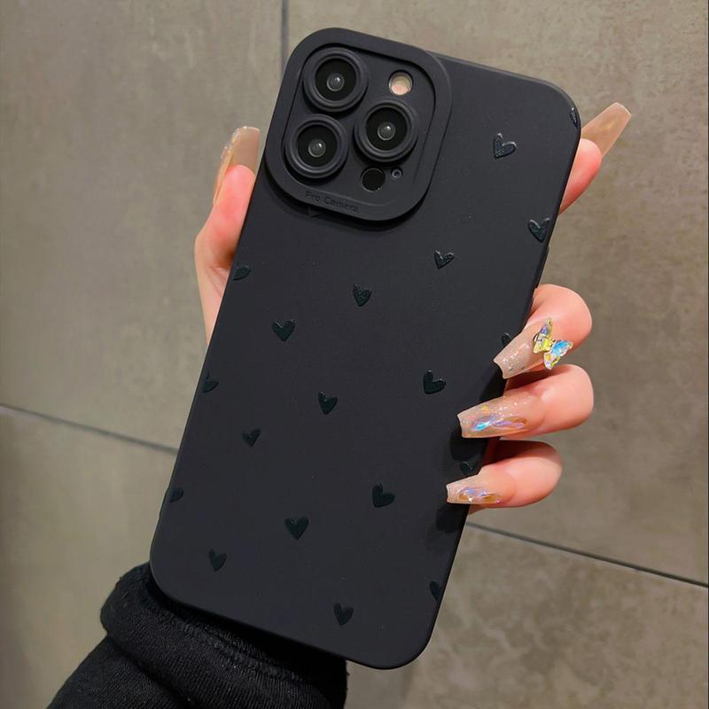 Fall Solid Color Mini Heart Pattern Phone Case, Summer TPU Shockproof Phone Protective Cover, Spring Cellphone Accessories for iPhone Series 11 12 13 14 15 Pro Max 15 Plus, for iPhone 16 Pro Case