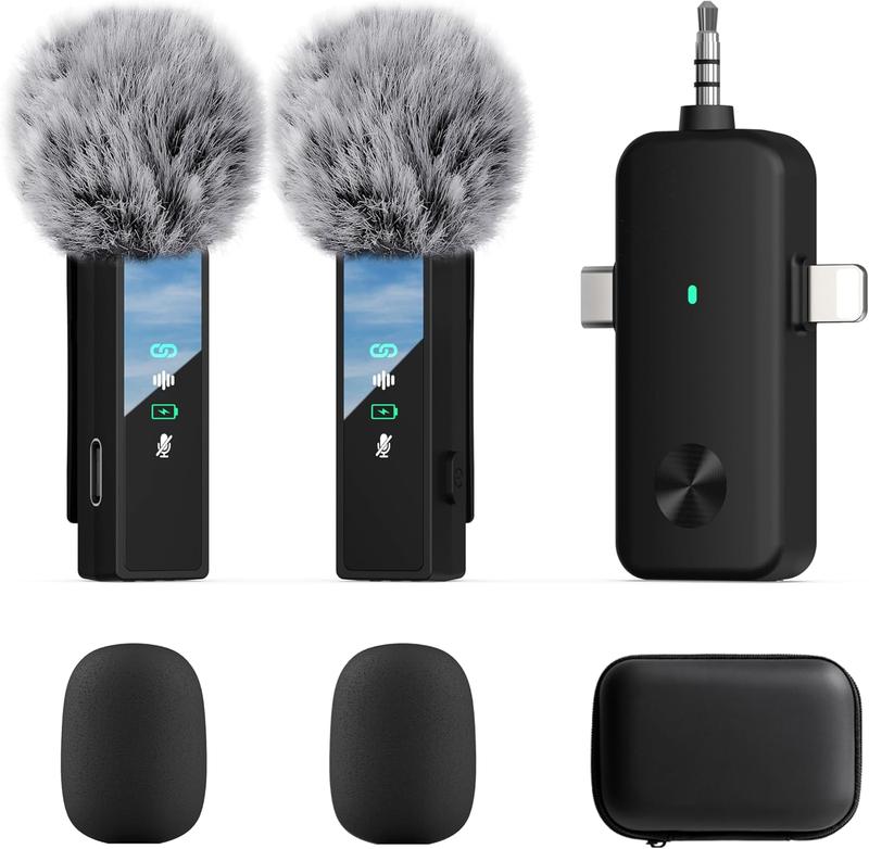 Wireless Lavalier Microphone,3 in 1 Mini Wireless Microphone for iPhone,Android,Camera, 2.4G Ultra-Low Delay Lapel Mic with Noise Reduction for Video Recording Live Streaming Vlogging