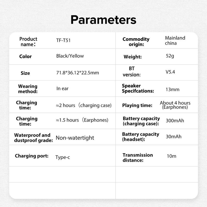 TRANSFORMERS TF-T51 Semi-in-ear Design Wireless Earphone, 1 Count Bluetooth-compatible 5.4 Chip Stable Connection Earphone, Long Battery Life Earbuds for Gaming