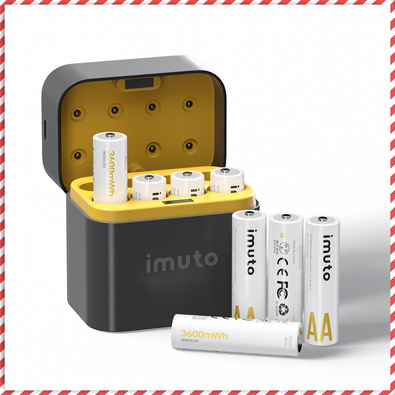 Rechargeable aa Batteries Lithium 8 Pack with Fast Charger,1.5V 3000mWh High Capacity aa Lithium Batteries,Constant Output Li-ion Double a Batteries Cycle Times up to 1600x